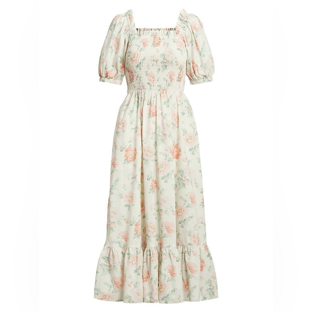 Polo Ralph Lauren® Floral Smocked Cotton Dress- White Pink - M / 8